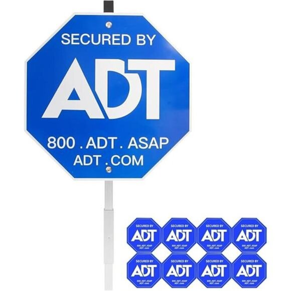 Security Signs & 8 Pcs ADT Window Stickers 28" ADT Yard Sign W/ Aluminum Stake - Picture 7 of 7